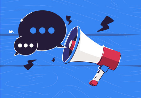 Megaphone with speech bubble on blue background. vector illustration.のイラスト素材