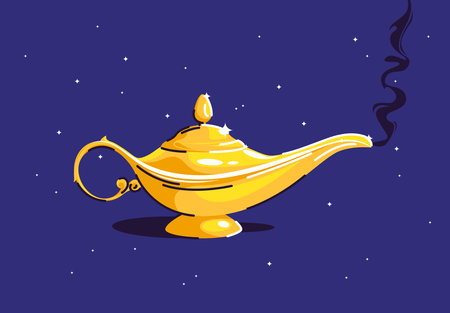 Magic lamp of aladdin over purple background, colorful design. vector illustrationのイラスト素材