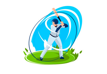 Baseball player hitting ball with bat. Flat style vector illustration.のイラスト素材