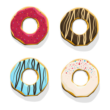 Set of donuts with glaze and sprinkles. vector illustration.のイラスト素材