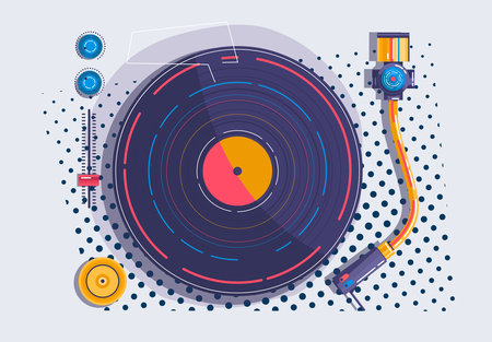 Vinyl record turn table. retro music equipment. vector illustrationのイラスト素材