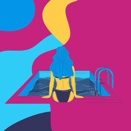 Girl in a swimming pool. Vector illustration in flat style. isolated on background.のイラスト素材
