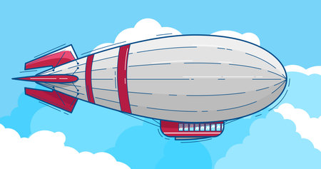 Airship in the sky. Vector illustration of a cartoon airship.のイラスト素材