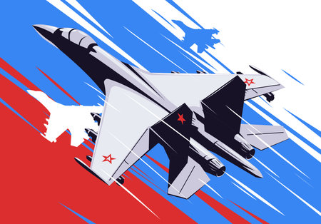futuristic fighter jet flying in the american flag vector illustration designのイラスト素材
