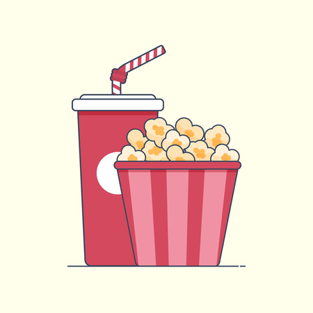 Flat icon Pop corn box and drink soda. vector illustration. isolatedのイラスト素材