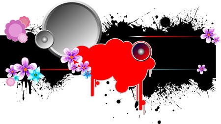 Grunge blot banner with flower images. Vector illustrationのイラスト素材