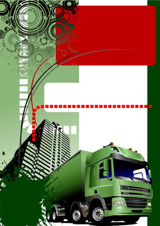 Grunge urban background with truck images. Vector illustrationのイラスト素材