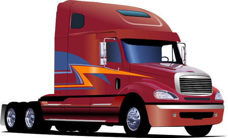 Brown old  truck on the road. Vector illustrationのイラスト素材