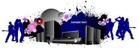 Musical banner with Audio digital recorder set. Vector illustrationのイラスト素材