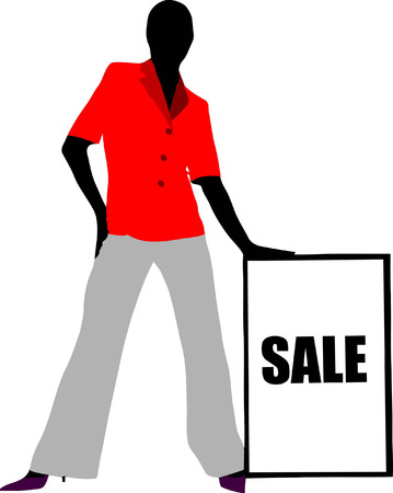 Girl with sale board. Vector illustrationのイラスト素材