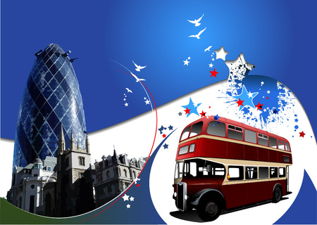 Two London images on blue background. Vector illustrationのイラスト素材