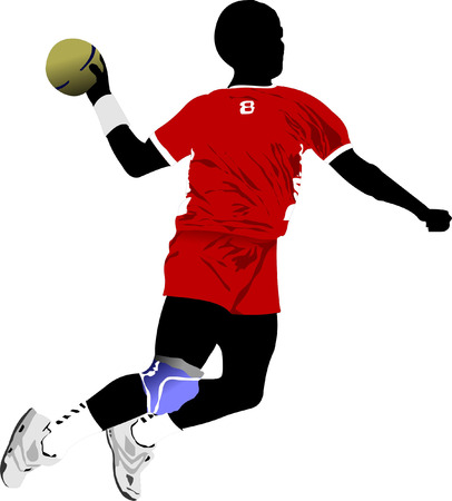 Handball players silhouette. Vector colored illustrationのイラスト素材