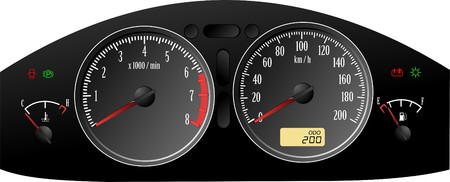 Speedometer. Accelerating Dashboard. Includes speedometer, tachometer, fuel control. のイラスト素材