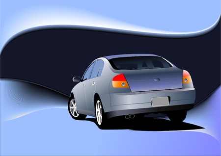 Abstract blue background with car sedan image.  illustrationのイラスト素材