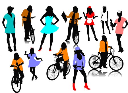 Twelve woman silhouettes. illustrationのイラスト素材