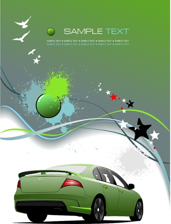 Green-Grey background with green car. Vector illustrationのイラスト素材
