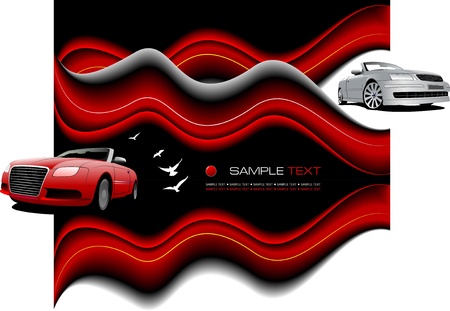 Abstract wave background with two cabriolets. Vectorのイラスト素材