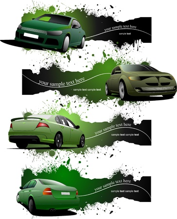 Four green grunge Banners with carsのイラスト素材