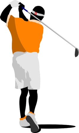 Golfer hitting ball with iron club. Vector illustrationのイラスト素材