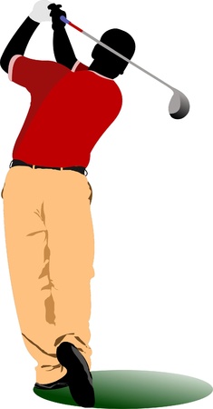 Golfer hitting ball with iron club. Vector illustrationのイラスト素材