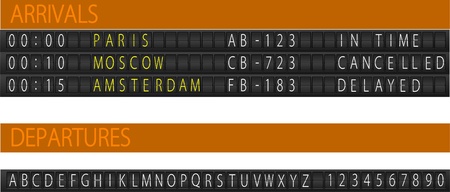 Airport mechanical schedule desk. Set of letters.   illustrationのイラスト素材