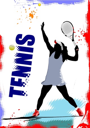 Tennis player poster. Colored Vector illustration for designersのイラスト素材