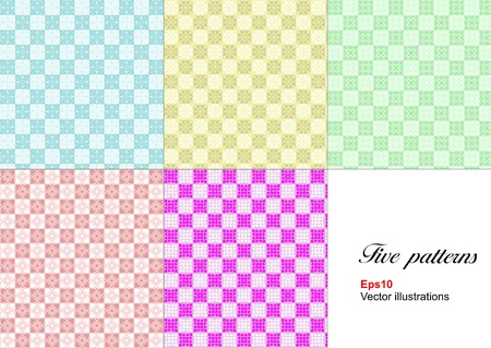 Set of five monochrome geometrical patterns. Vector illustrationのイラスト素材