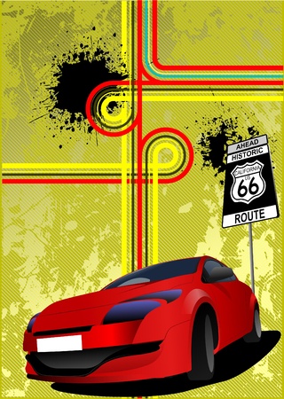 Cover for brochure with junction,  traffic sign and red car images. Vectorのイラスト素材