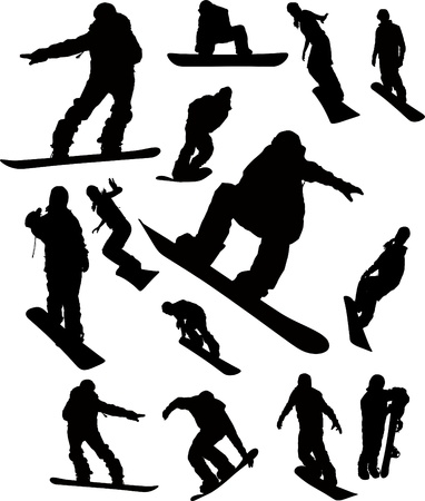 Snowboarder man silhouette set for design useのイラスト素材