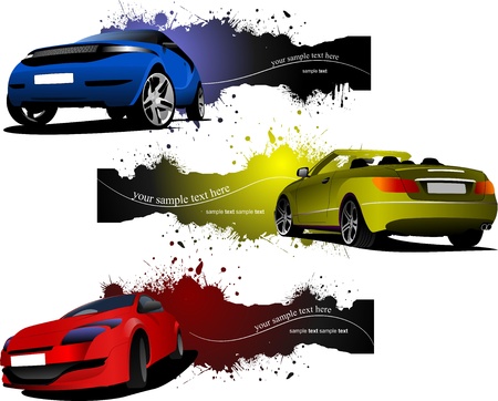 Three grunge Banners with cars. Vector illustrationのイラスト素材