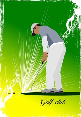 Golfer hitting ball with iron club. Vector illustrationのイラスト素材