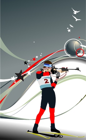 Biathlon runner colored silhouettes. Vector illustrationのイラスト素材