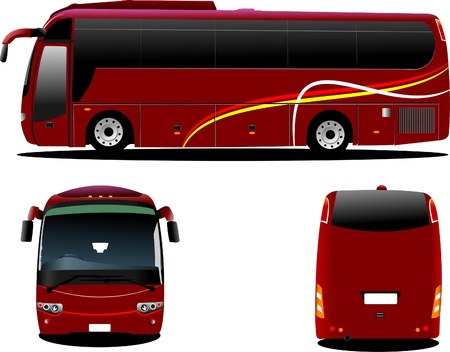 Red bus. Tourist coach. Rear, front, profile. Vector illustration for designersのイラスト素材