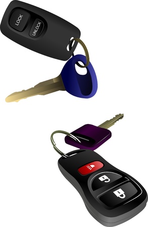 Two car ignition keys with remote control isolated over white background のイラスト素材