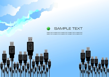 Abstract forest created from usb port cables. Vector illustrationのイラスト素材