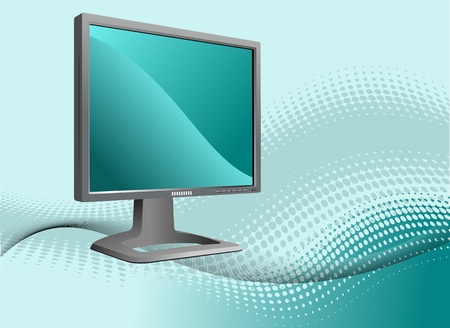 Blue dotted background with Flat computer monitor. Display. Vector illustrationのイラスト素材
