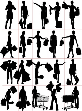 Woman shopping  silhouettes. Vector illustrationのイラスト素材