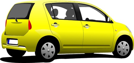 Yellow colored car sedan on the road. Vector illustrationのイラスト素材