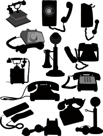 Big set of old phones silhouette. Vector illustrationのイラスト素材