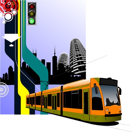 Abstract hi-tech background with tram image. Vector illustrationのイラスト素材