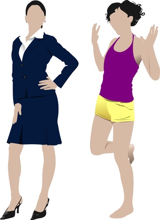 Two women silhouettes. Vector illustrationのイラスト素材