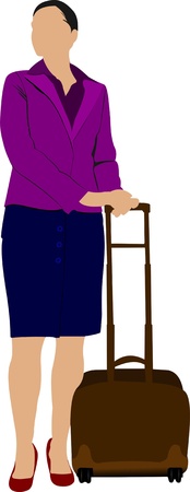 Business woman with suitcase. Vector illustrationのイラスト素材
