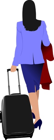 Business woman with suitcase. Vector illustrationのイラスト素材