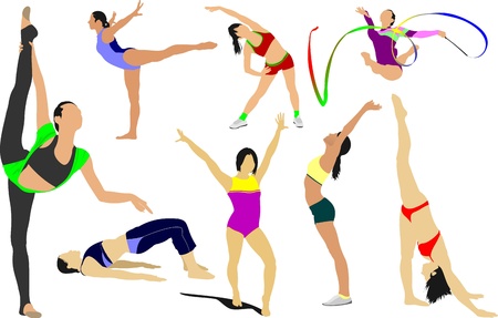 Big set of Woman gymnasticsのイラスト素材