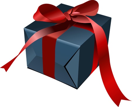 Blue gift box  with red bow. Vector illustrationのイラスト素材