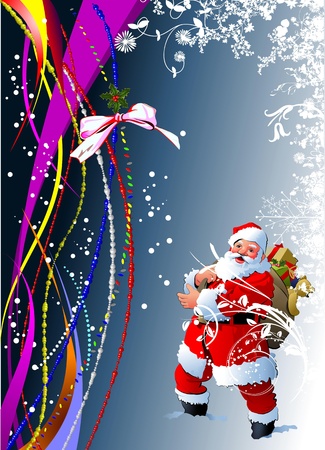 Blue abstract Christmas background with white snowflakes and Santa image. Vector illustrationのイラスト素材