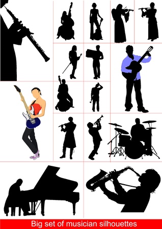 Big set of musicians silhouettes. Orcestraのイラスト素材