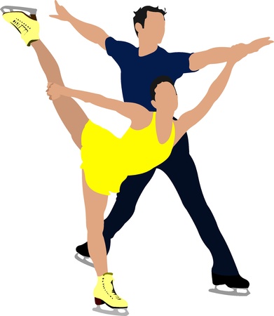 Couple Figure skating colored silhouettes.illustrationのイラスト素材