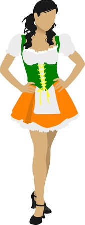 Beautiful brunette women in green dress on white backgroundのイラスト素材