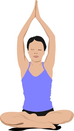 Woman practicing Yoga exercises.  Illustration of girl pose isolated on white background.のイラスト素材